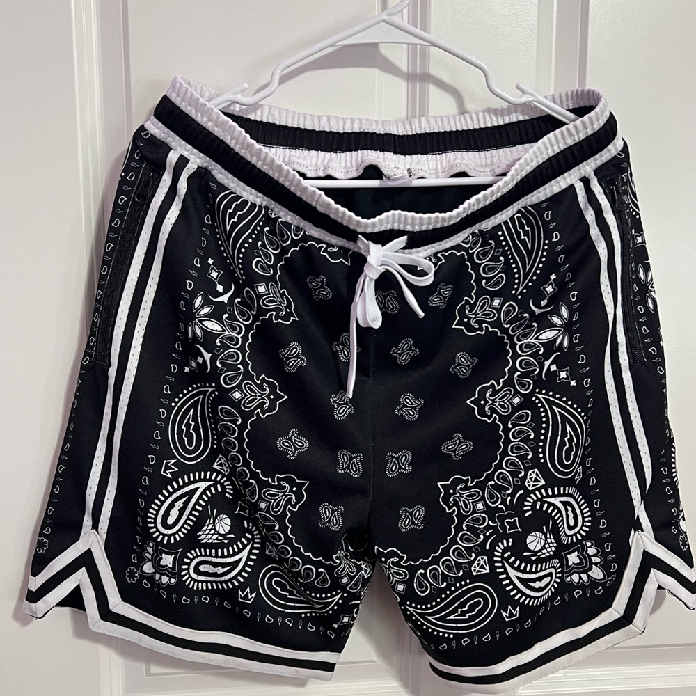 Black Paisley Athletic Shorts